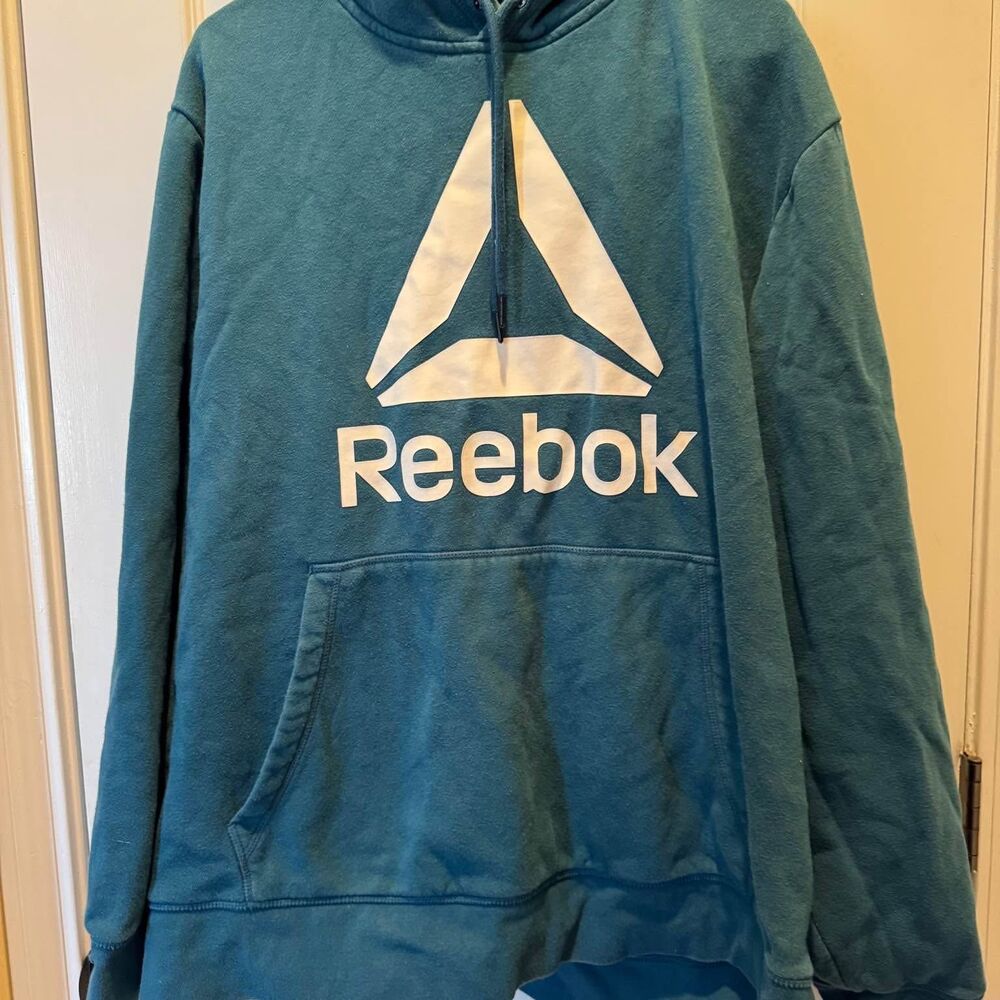 REEBOK Logo Pullover Hoodie Sweatshirt Authentic Turquoise Men's 3XL